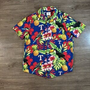 Texas Rangers Shirt Mens Medium MLB Baseball Hawaiian Camp Collar Floral Print